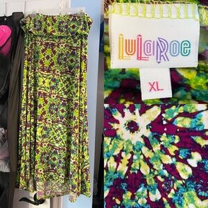 Tie Dye Print Maxi Skirt Green Purple Blue